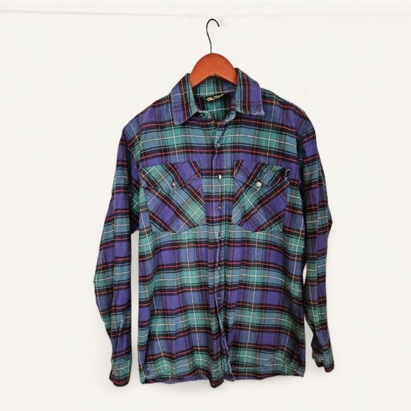 Vermont Flannel Co. Men's Classic Button Down Blue Plaid Brushed Flannel Shirt S - Picture 2 of 9